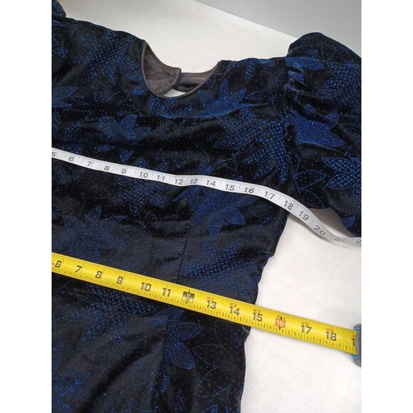 Vtg Scott McClintock Velvet Dress 10 Black Blue Glitter 90s Open Back Scalloped - Picture 9 of 11